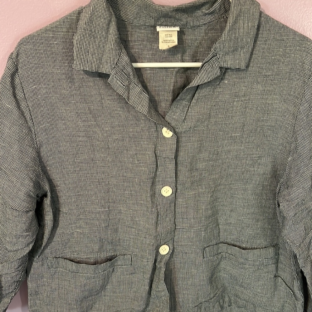 Eileen Fisher Black Patterned Linen Button Up Top - image 4